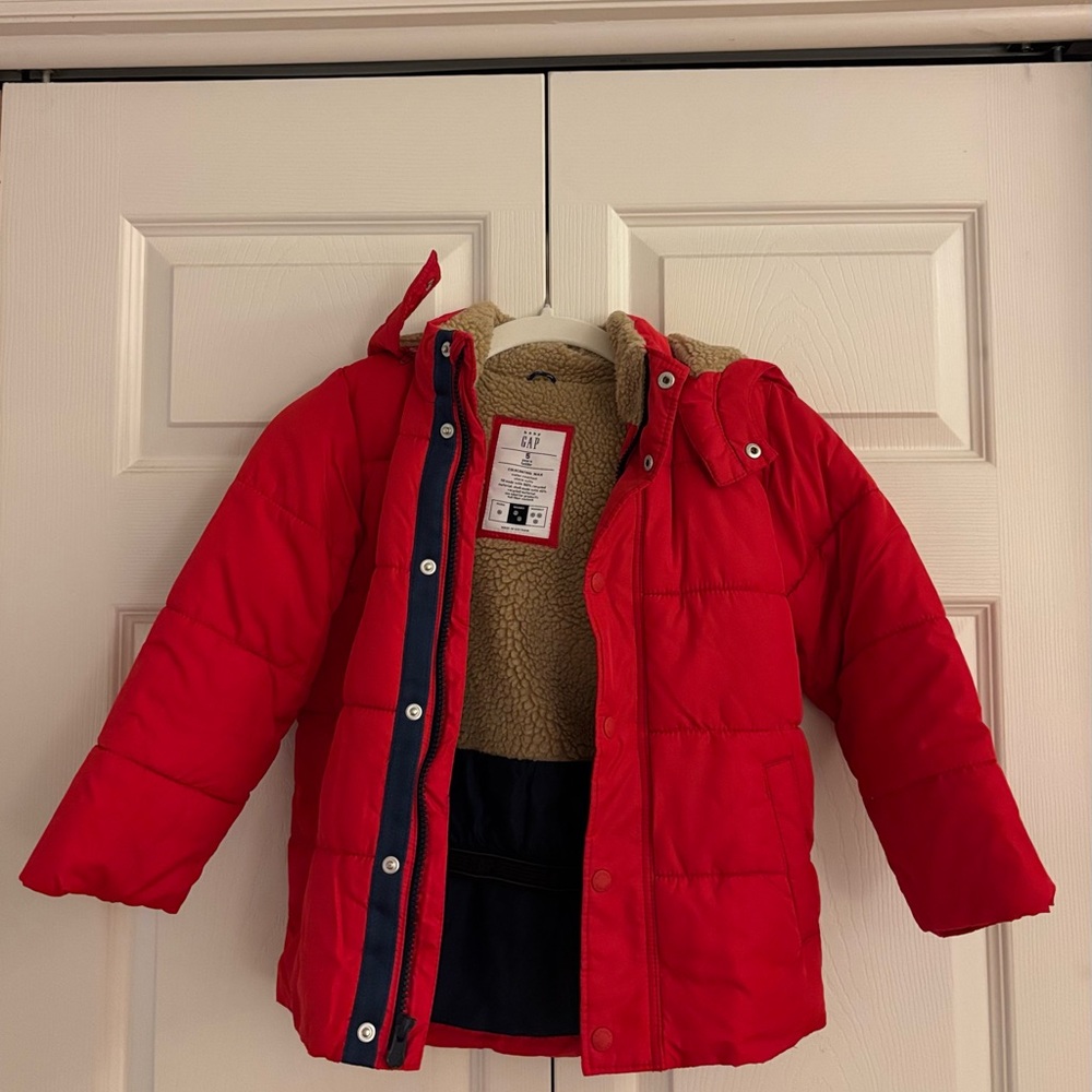 Gap Kids Red Puffer Jacket with Hood Sz 5